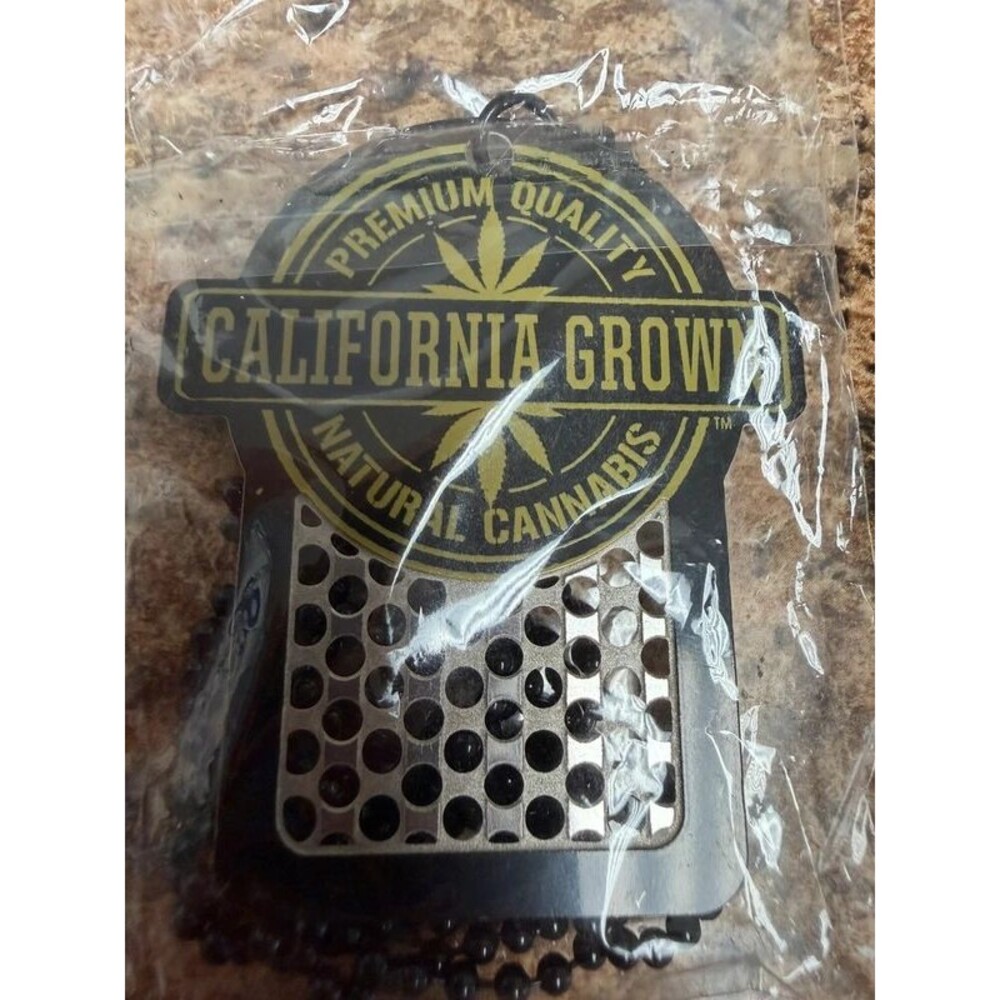 California Grown Cannabis Marijuana Leaf Dog Tag Necklace Black Beaded Chain